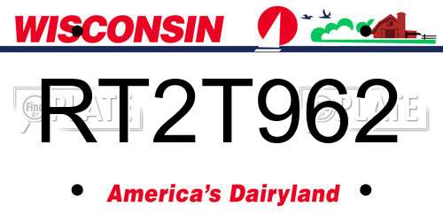 RT2T962 Wisconsin License Plate