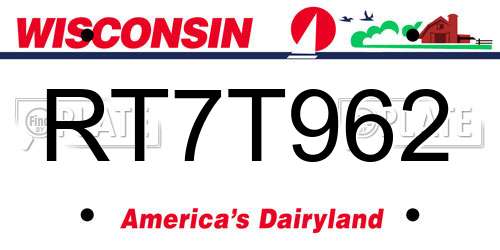 RT7T962 Wisconsin License Plate