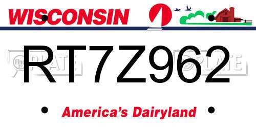 RT7Z962 Wisconsin License Plate