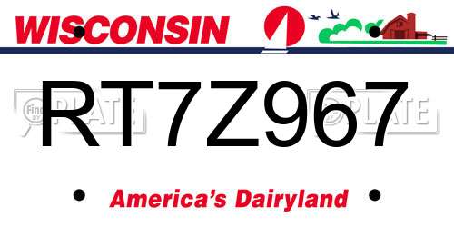 RT7Z967 Wisconsin License Plate