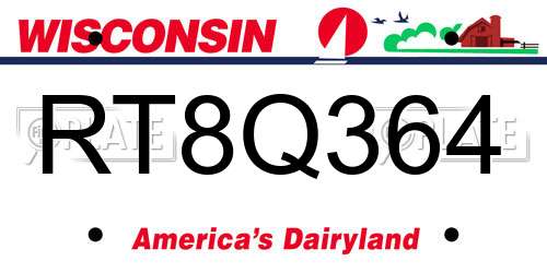 RT8Q364 Wisconsin License Plate