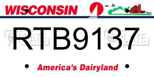 RTB9137 Wisconsin License Plate