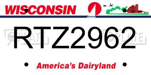 RTZ2962 Wisconsin License Plate