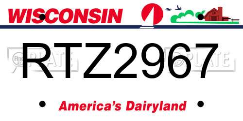 RTZ2967 Wisconsin License Plate
