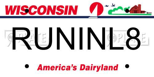 RUNINL8 Wisconsin License Plate