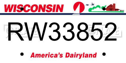 RW33852 Wisconsin License Plate