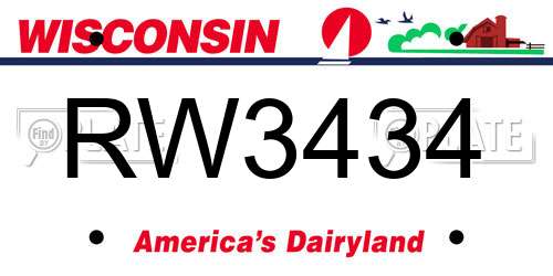 RW3434 Wisconsin License Plate