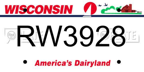 RW3928 Wisconsin License Plate