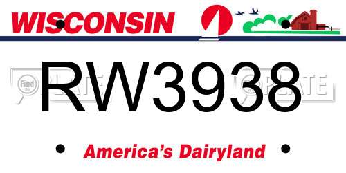 RW3938 Wisconsin License Plate