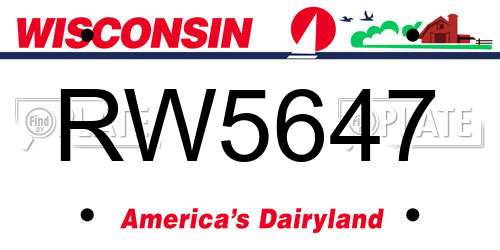 RW5647 Wisconsin License Plate