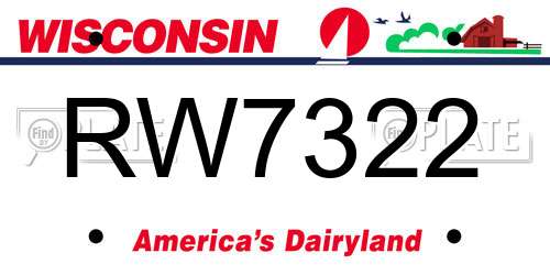 RW7322 Wisconsin License Plate