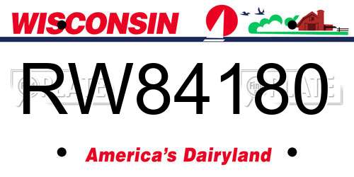 RW84180 Wisconsin License Plate