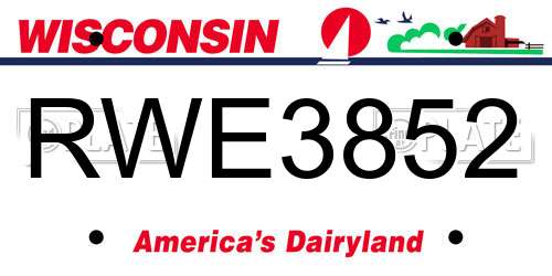 RWE3852 Wisconsin License Plate