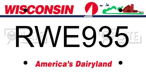 RWE935 Wisconsin License Plate