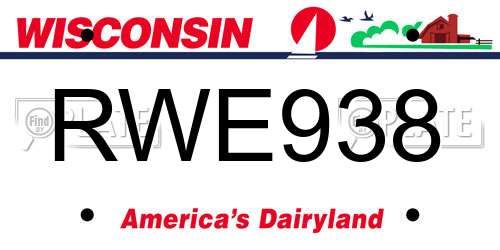 RWE938 Wisconsin License Plate