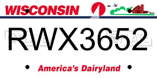 RWX3652 Wisconsin License Plate