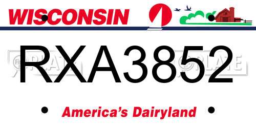 RXA3852 Wisconsin License Plate