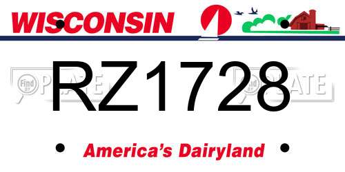 RZ1728 Wisconsin License Plate