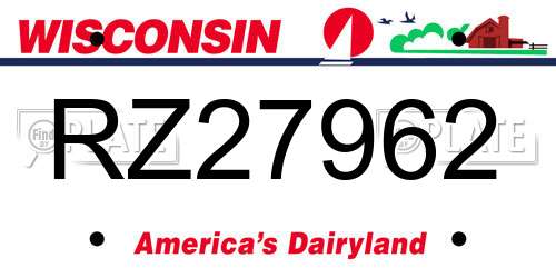 RZ27962 Wisconsin License Plate