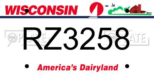 RZ3258 Wisconsin License Plate