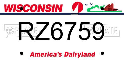 RZ6759 Wisconsin License Plate