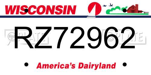 RZ72962 Wisconsin License Plate