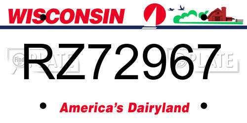 RZ72967 Wisconsin License Plate