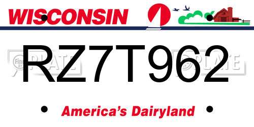RZ7T962 Wisconsin License Plate