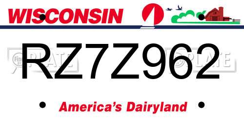 RZ7Z962 Wisconsin License Plate