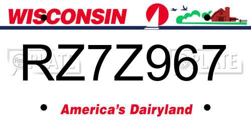 RZ7Z967 Wisconsin License Plate