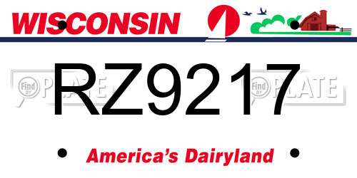 RZ9217 Wisconsin License Plate