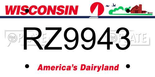 RZ9943 Wisconsin License Plate