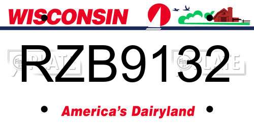 RZB9132 Wisconsin License Plate