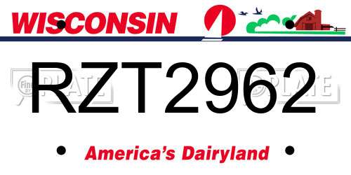 RZT2962 Wisconsin License Plate