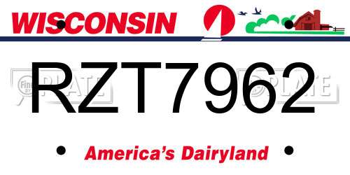 RZT7962 Wisconsin License Plate