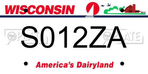 S012ZA Wisconsin License Plate