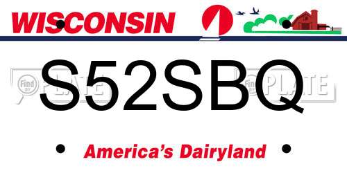 S52SBQ Wisconsin License Plate