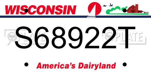 S68922T Wisconsin License Plate