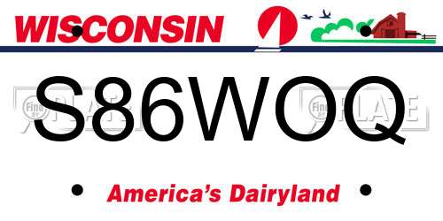 S86WOQ Wisconsin License Plate