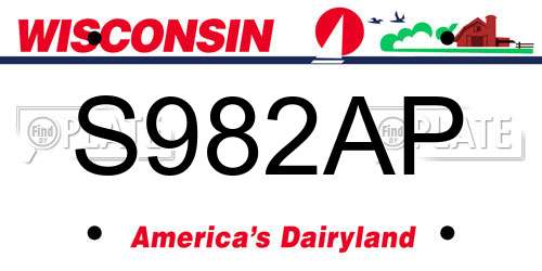S982AP Wisconsin License Plate