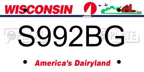 S992BG Wisconsin License Plate