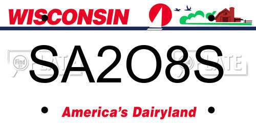 SA2O8S Wisconsin License Plate
