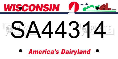 SA44314 Wisconsin License Plate