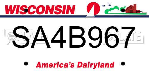 SA4B967 Wisconsin License Plate