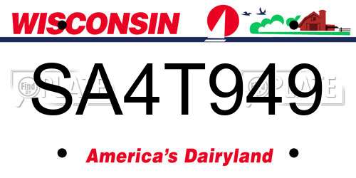 SA4T949 Wisconsin License Plate