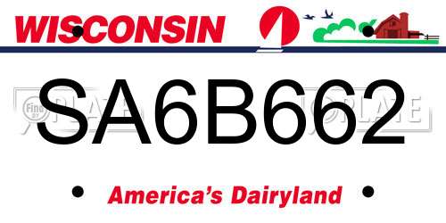 SA6B662 Wisconsin License Plate