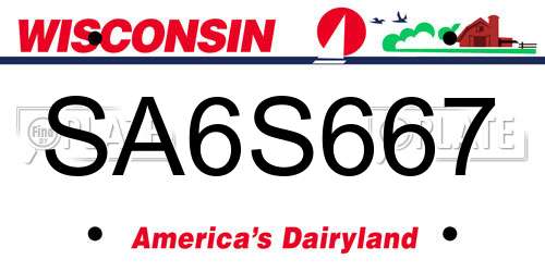 SA6S667 Wisconsin License Plate