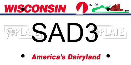 SAD3 Wisconsin License Plate