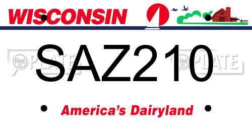 SAZ210 Wisconsin License Plate