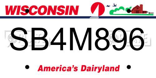 SB4M896 Wisconsin License Plate